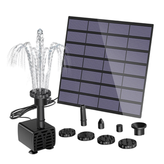 A solar-panelled water fountain pump feature