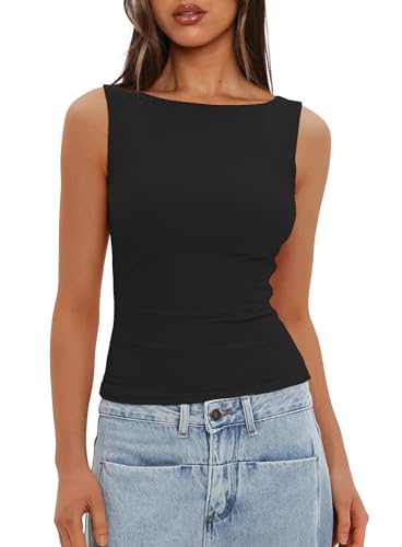 Darong Women's Boat Neck Tank Top Basic Shirts 9081 Black M