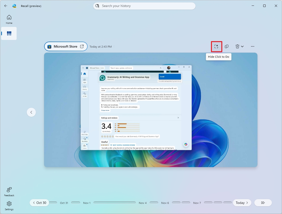 Recall Click to Do option
