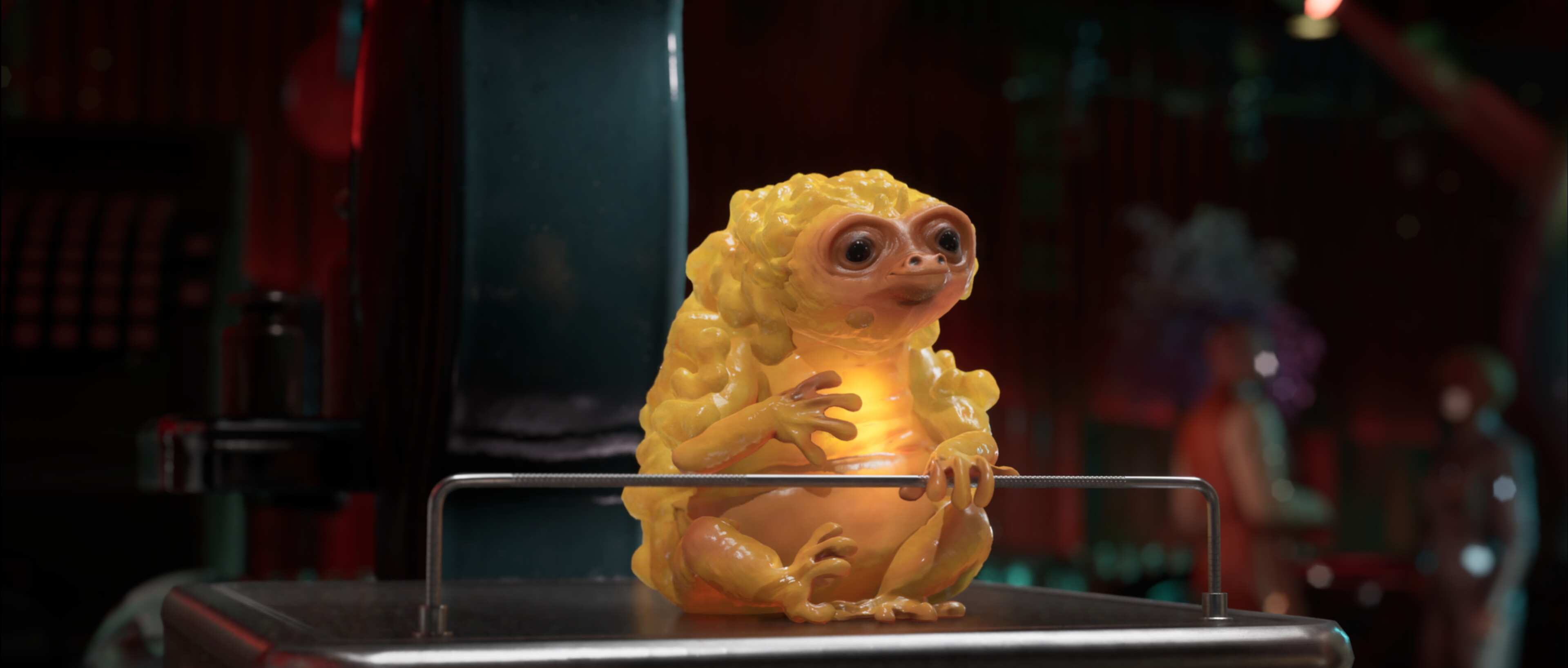 A yellow glowing alien baby from Atomic Heart 2.