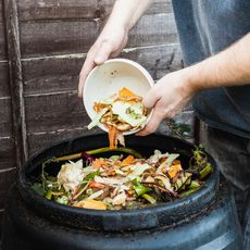 compost being added to outdoor bin