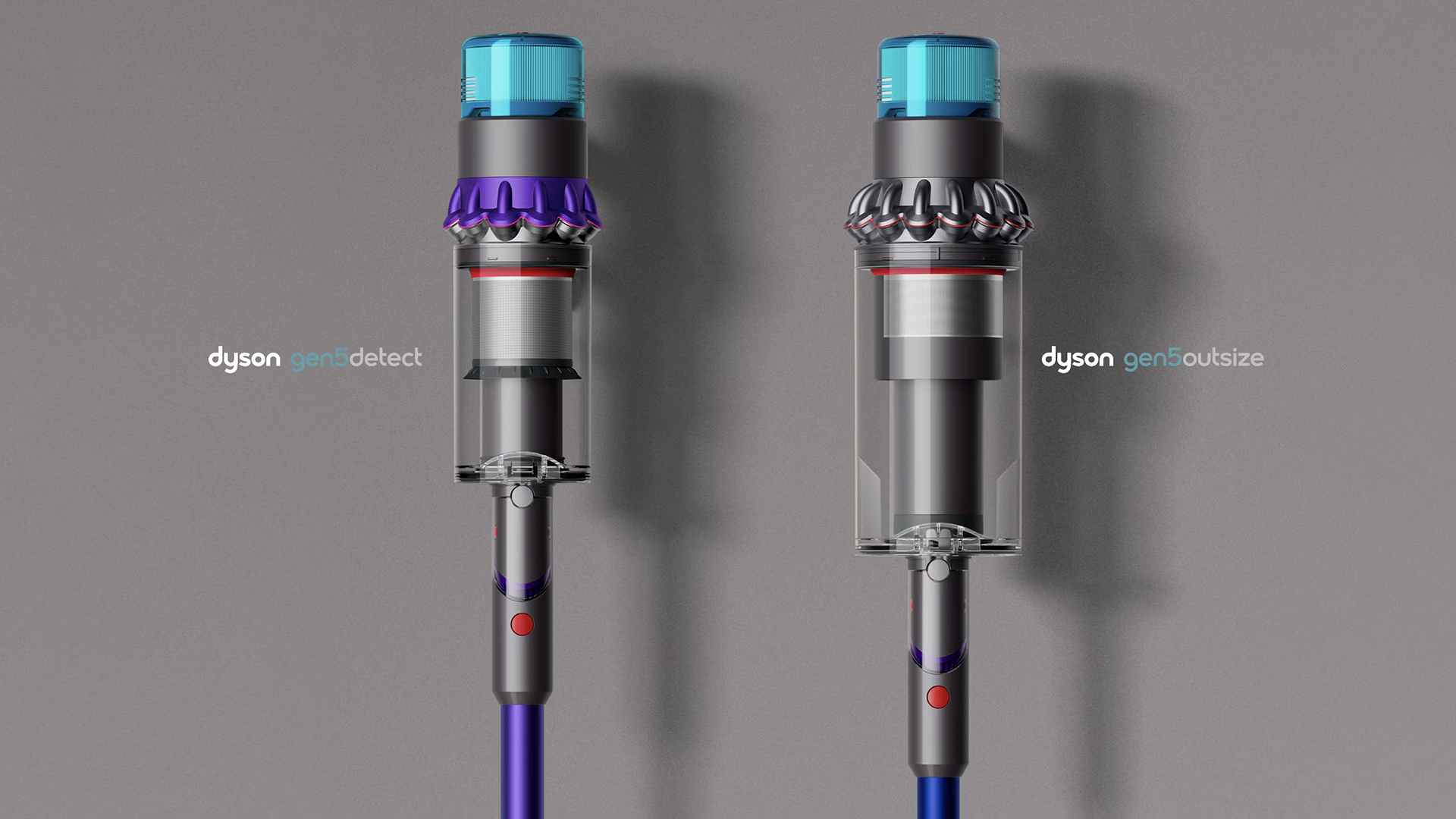 Dyson Gen5detect (left) next to the Gen5outsize vacuum