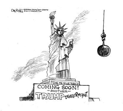 Political Cartoon Trump Development Statue of Liberty Under Construction