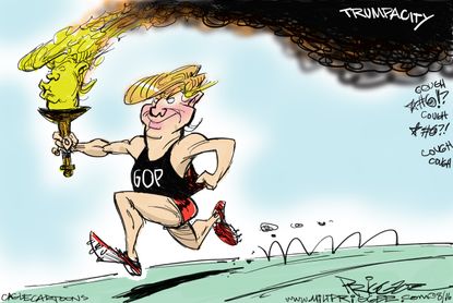 Political cartoon U.S. Donald Trump election torch Trumpacity