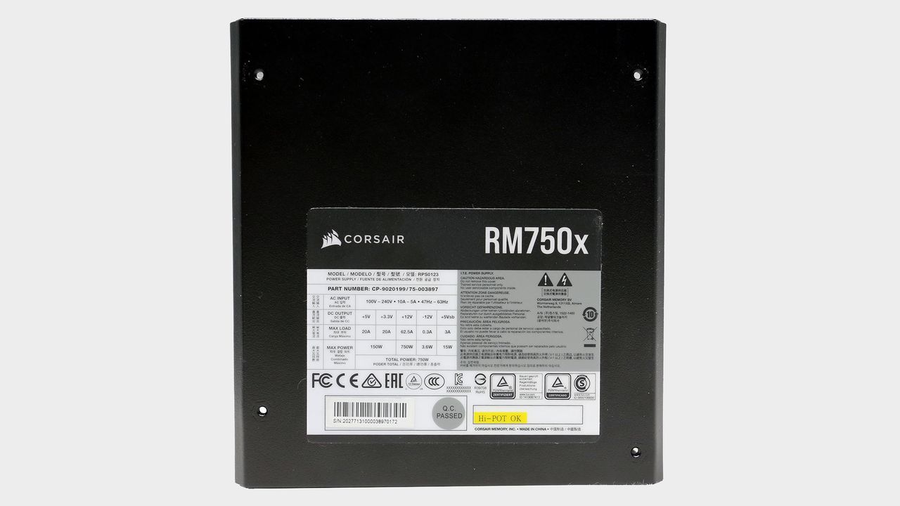 Corsair RM750x power supply pictured with and without box.
