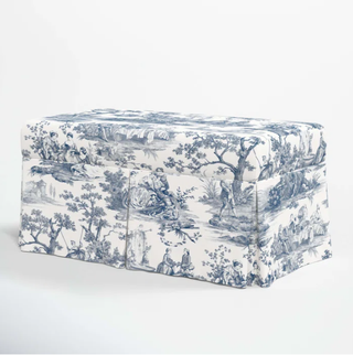 Toile print blue and white storage bench.