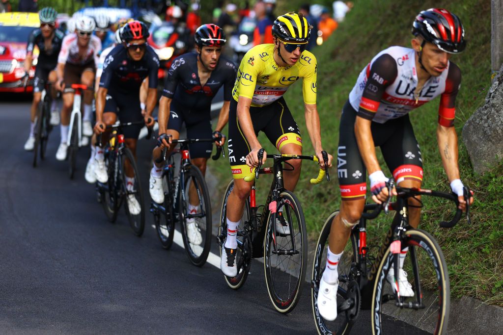 LUZ ARDIDEN FRANCE JULY 15 Tadej Pogaar of Slovenia and UAETeam Emirates Yellow Leader Jersey during the 108th Tour de France 2021 Stage 18 a 1297km stage from Pau to Luz Ardiden 1715m LeTour TDF2021 on July 15 2021 in Luz Ardiden France Photo by Tim de WaeleGetty Images