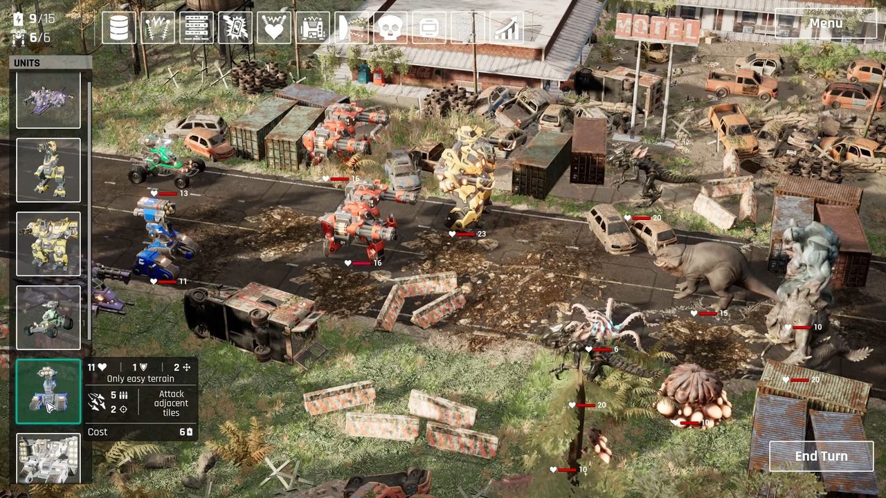 An image of mechs fighting giant monsters from game Mech Armada