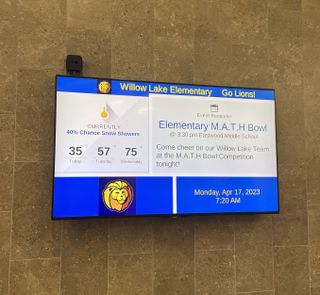 A display with digital signage from Carousel Cloud convey communications for an Indianapolis school district.
