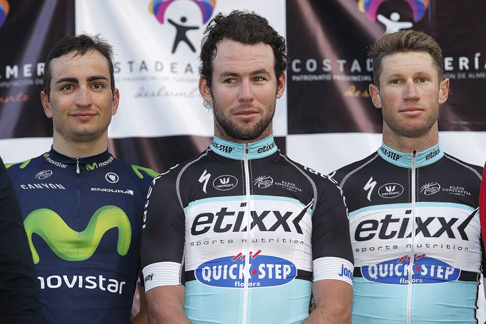 The Clasica Almeria podium: Juan Jose Lobato, Mark Cavendish and Mark Renshaw