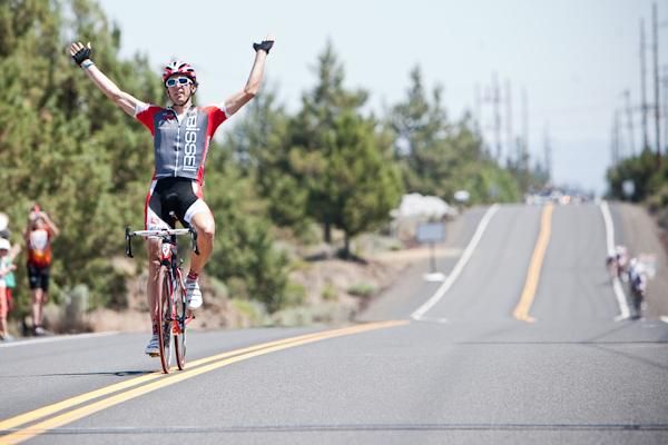 Ben Jacques-Maynes (Bissell) rolls across the line for a big win on the first day.