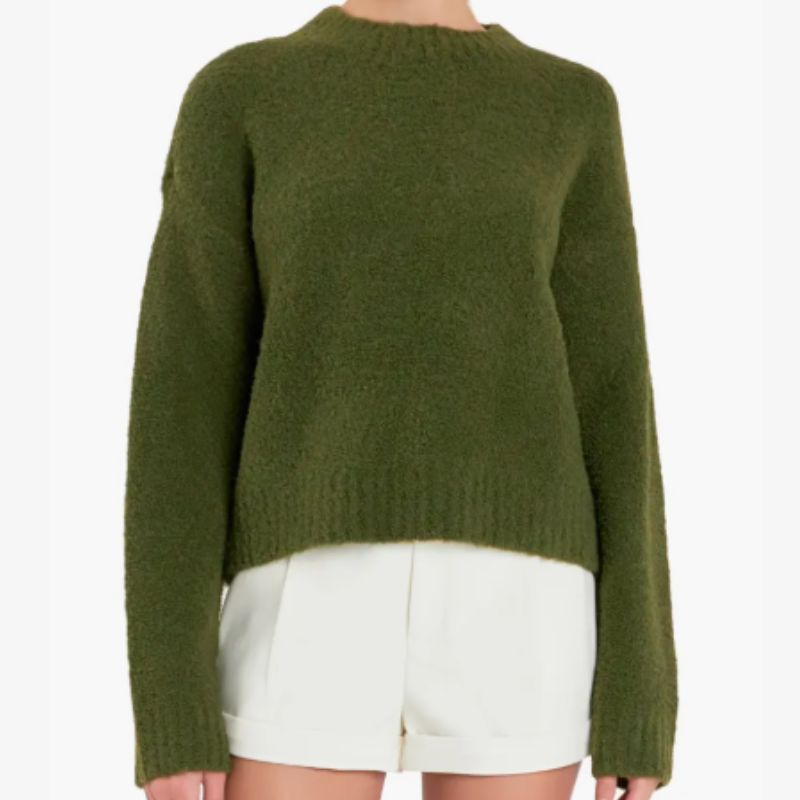 green knit jumper
