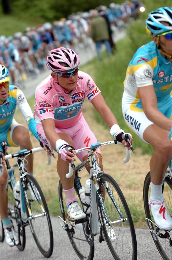 Alexandre Vinokourov sits safely amongst his Astana teammates