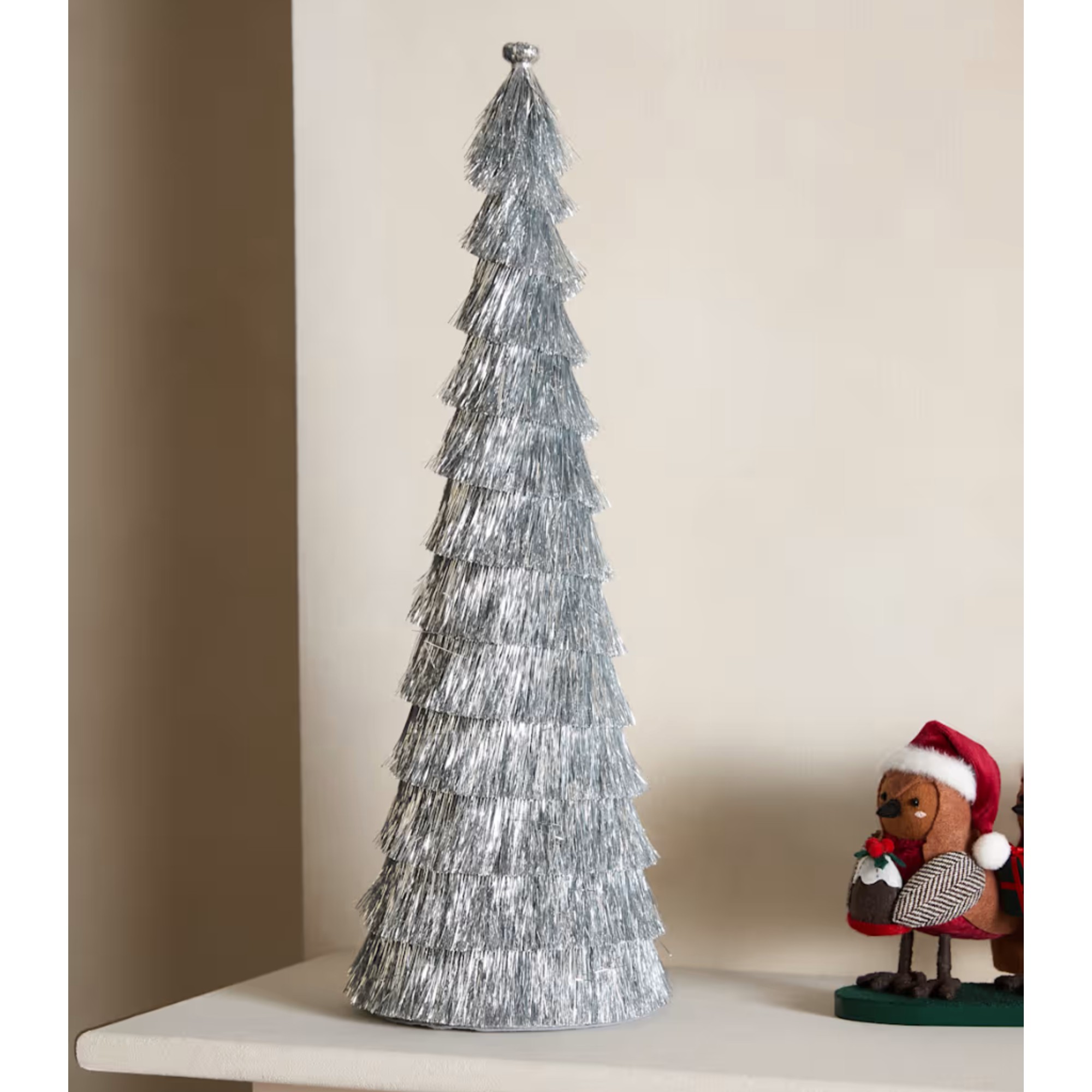 M&amp;amp;S Silver Tinsel Tree Room Decoration