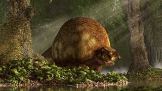 An illustration of an extinct Glyptodon, a huge armadillo-like creature that lived during the last ice age.