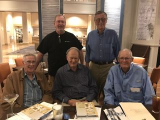 Four of the surviving MOL astronauts gather in Chantilly, Virginia, following a National Reconnaissance Office special event commemorating their contributions, June 2019. Front row (l-r), Col. Lachlan "Mac" Macleay, Col. Karol "Bo" Bobko (NASA space shuttle pilot/commander), Col. Albert "Al" Crews. Back row (l-r), aerospace historian Al Hallonquist, Lt. Gen. James Abrahamson (director of the Strategic Defense Initiative from 1984-89).