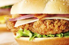 crispy chicken sandwich with bacon close up
