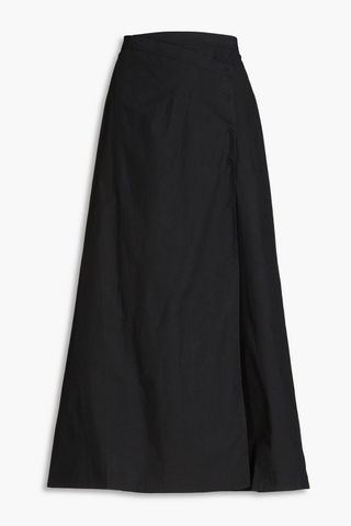 Lyocell and cotton-blend poplin midi wrap skirt