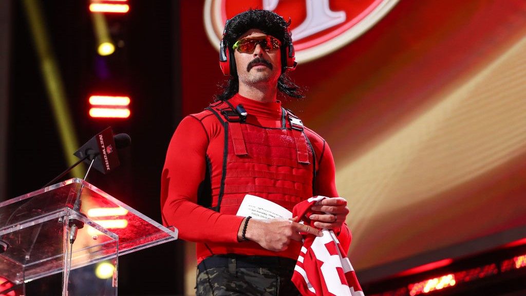 Video game streamer Dr. DisRespect presents on stage during round three of the 2022 NFL Draft on April 28, 2022 in Las Vegas, Nevada.