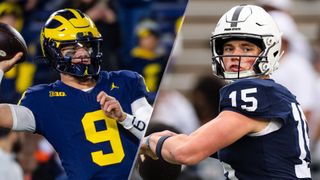 Composite image of QBs J.J. McCarthy and Drew Allar ahead of the Michigan vs Penn State live stream