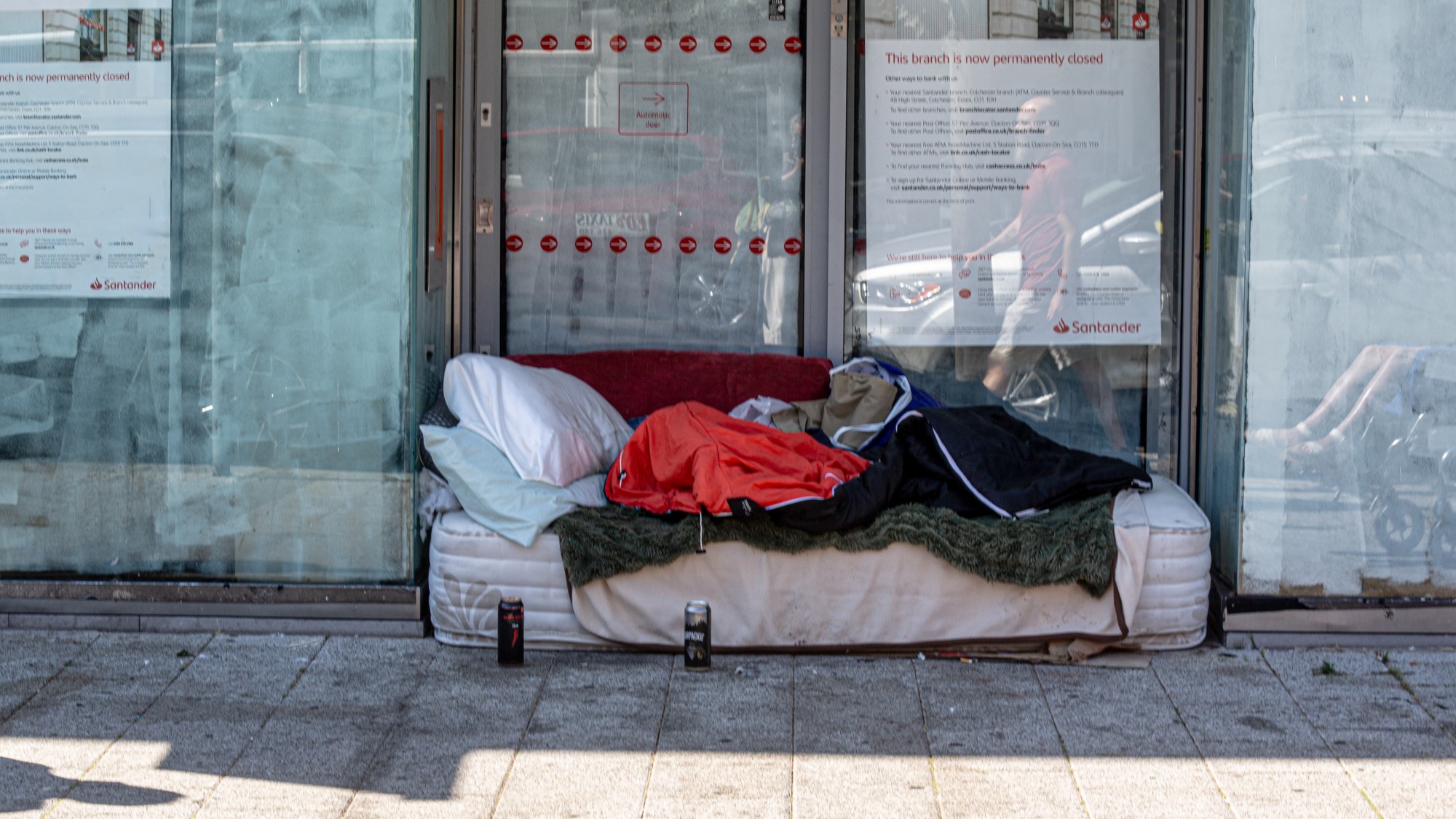 a mattress on a street with sleeping bag in Clacton