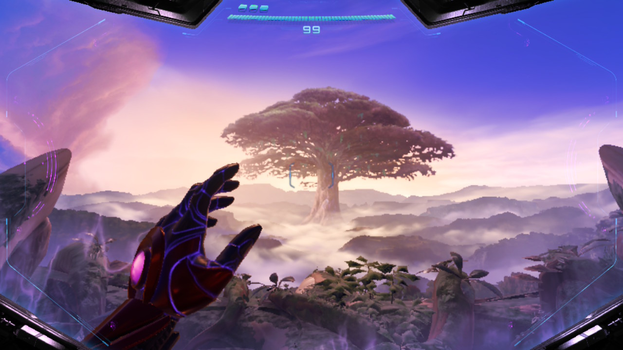 A screenshot showing the lush forests of Viewros in Metroid Prime 4: Beyond