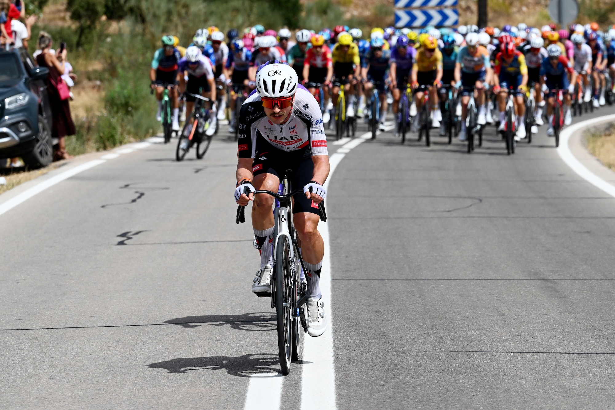 Jay Vine was among the UAE Team Emirates-XRG to close down attacks on stage 10