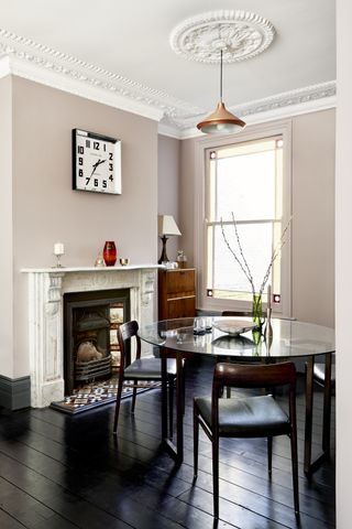 Black dining room floor painted in Myland's Downing Street