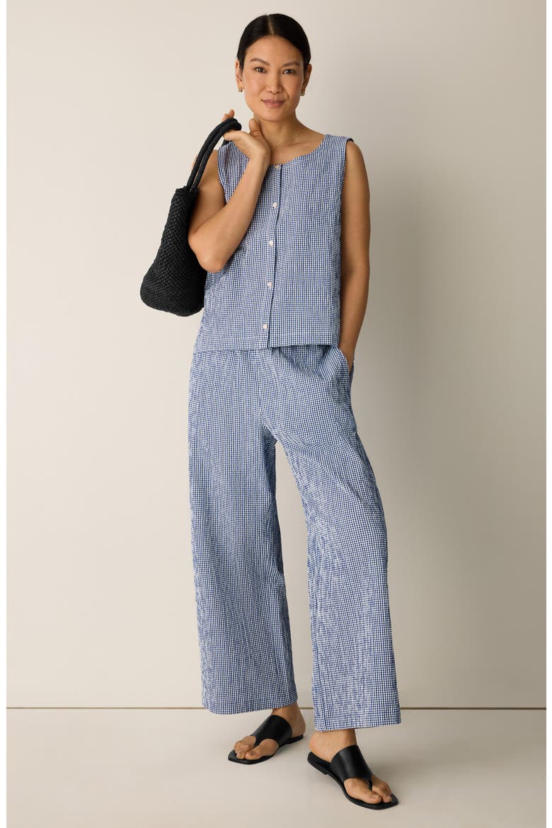 Check Print Wide Leg Ankle Pants