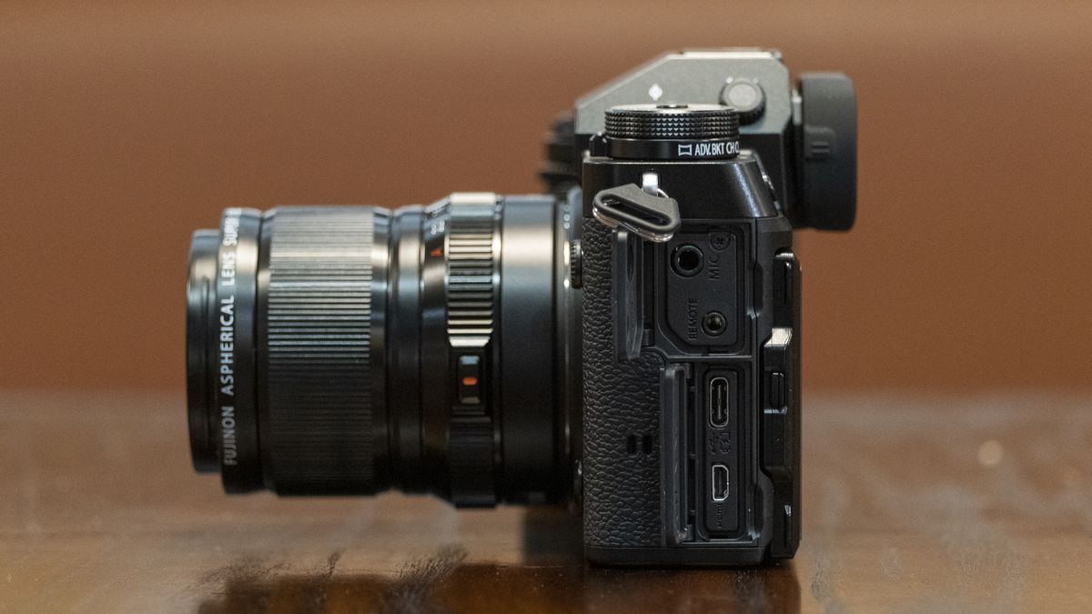 The Fujifilm X-T5 camera sitting on a table