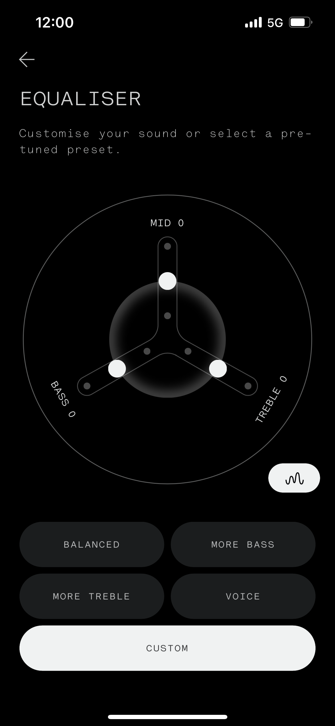 Screenshots of the sound profiles in the Nothing X app