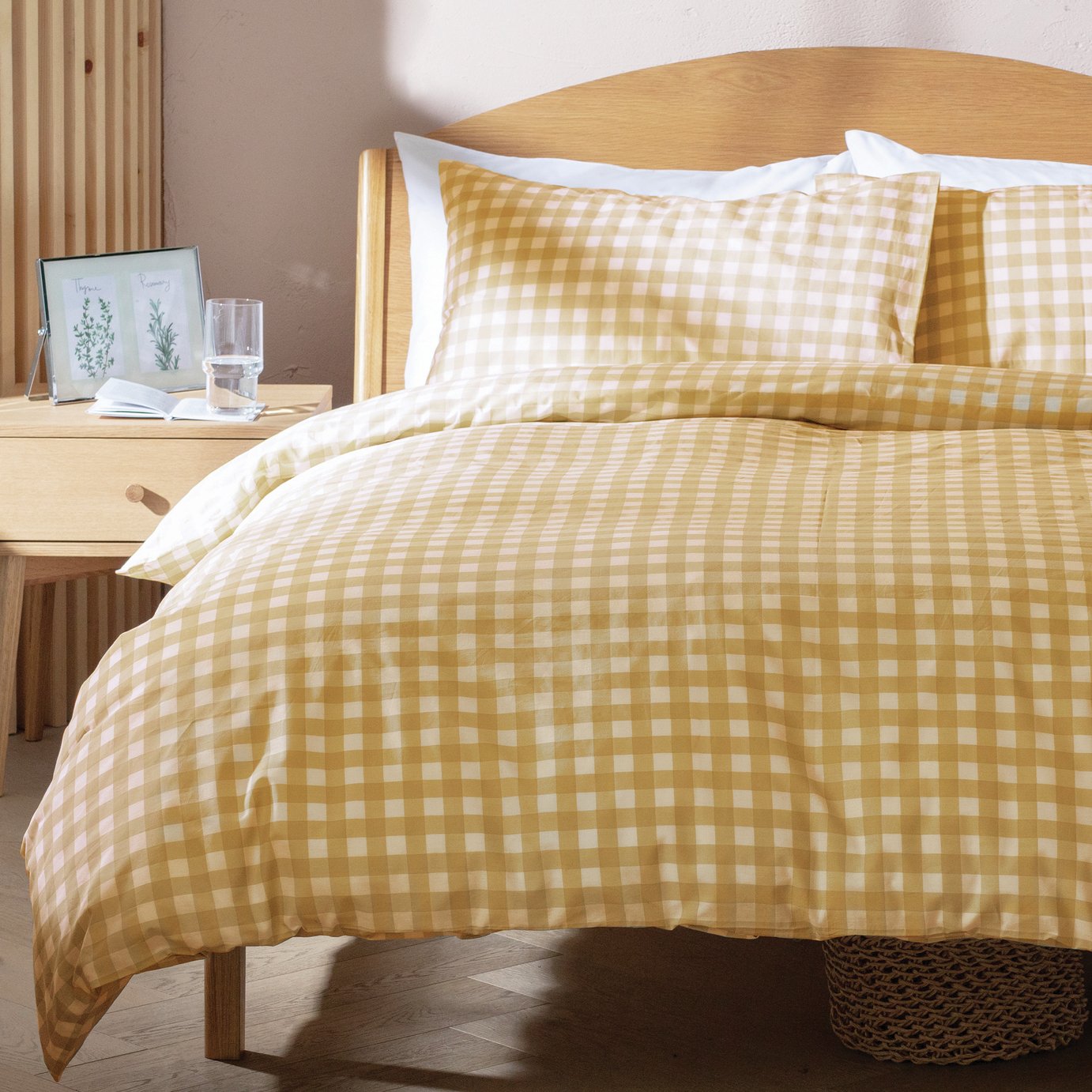 Argos Home Herbalist Plain Gingham Yellow Bedding Set-Double
