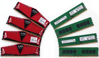 Adata XPG Z1 DDR4 Memory with stylized heat-spreader vs. bare Crucial “Premium” DDR4 Memory