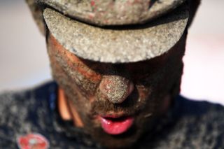 ROUBAIX FRANCE OCTOBER 03 Michal Golas of Poland and Team INEOS Grenadiers covered in mud after the 118th ParisRoubaix 2021 Mens Eilte a 2577km race from Compigne to Roubaix ParisRoubaix on October 03 2021 in Roubaix France Photo by Tim de WaeleGetty Images