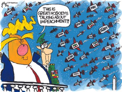 Political Cartoon U.S. Trump Iran Impeachment Diversion