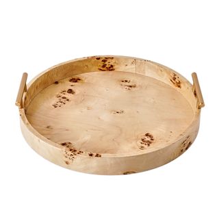 Beautiful Round Burlwood Tabletop Tray 