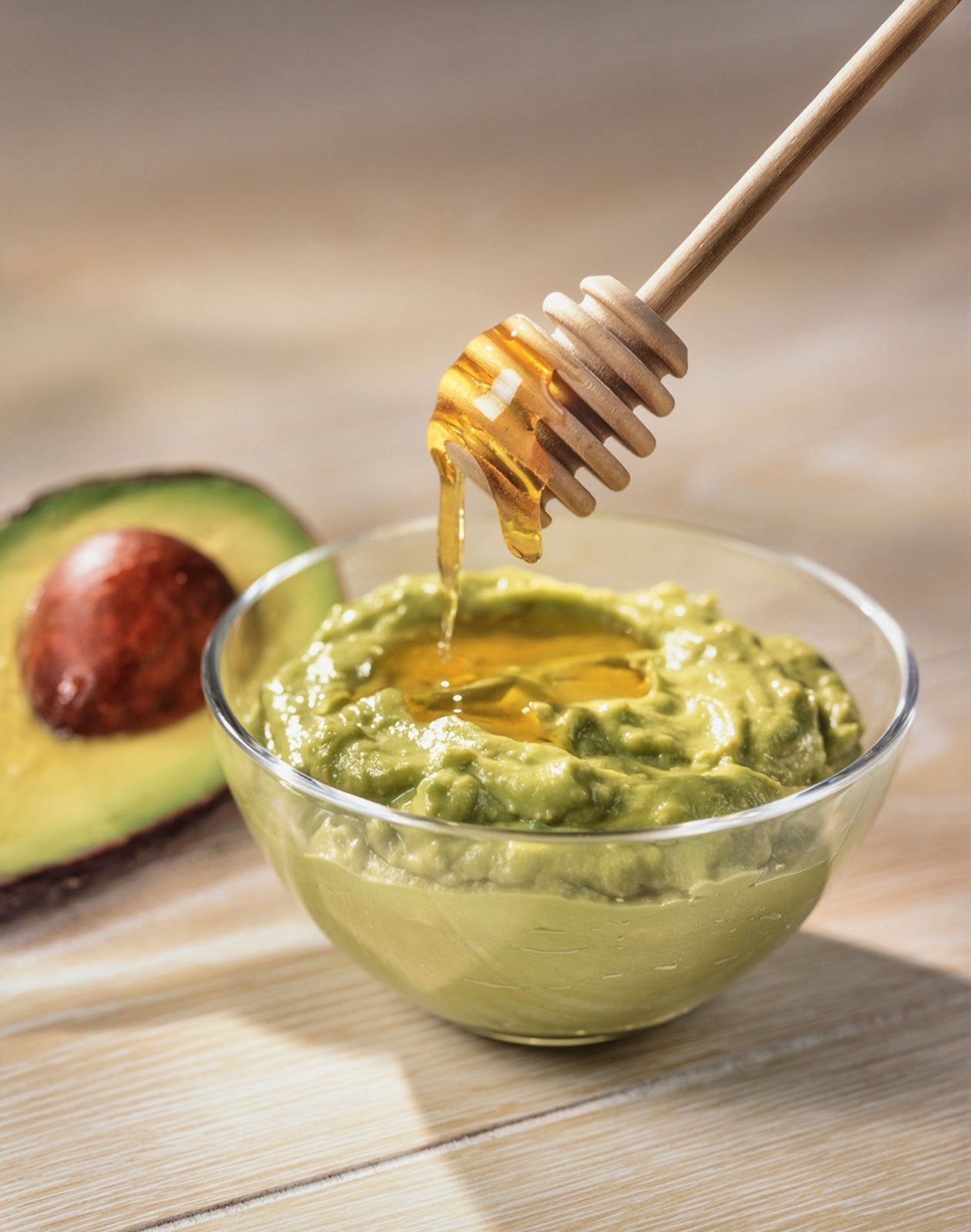 Bowl Of Avocado And Honey Mixture