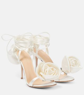 Floral-Appliqué Satin Sandals