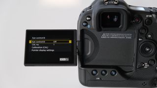 The side-flipping screen of the Canon EOS R3 mirrorless camera