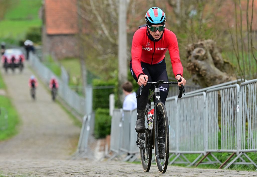 Belgiums Jasper De Buyst of LottoDstny rides on the Paterberg during preparations of several teams on the track ahead of the Tour of Flanders cycling race in Oudenaarde on March 31 2023 The 107th edition of the cycling race will take place on April 2 2023 Photo by DIRK WAEM Belga AFP Belgium OUT Photo by DIRK WAEMBelgaAFP via Getty Images