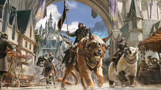 Three adventurers ride in on mounts to The Elder Scrolls Online's next update: Seasons of the Worm Cult.