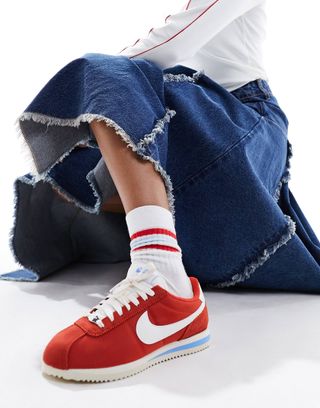 Nike Cortez Txt Trainers in Red and White