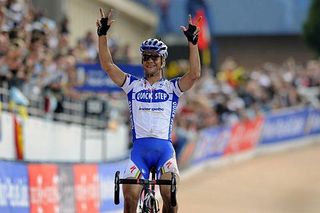 Tom Boonen (Quick Step) claims his third Paris-Roubaix title in April 2009