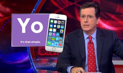 Stephen Colbert demonstrates how the Yo smartphone app would work in real life