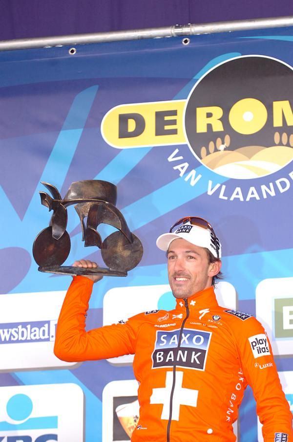 Fabian Cancellara with his winner's trophy.