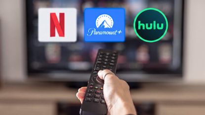 Netflix, Paramount Plus and Hulu logos in front of TV