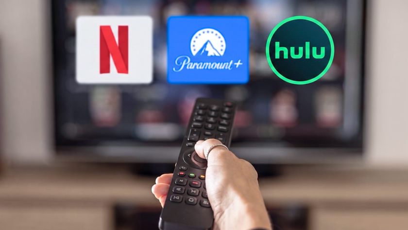 Netflix, Paramount Plus and Hulu logos in front of TV