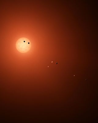 This illustration shows an artist view of the seven Trappist-1 planets