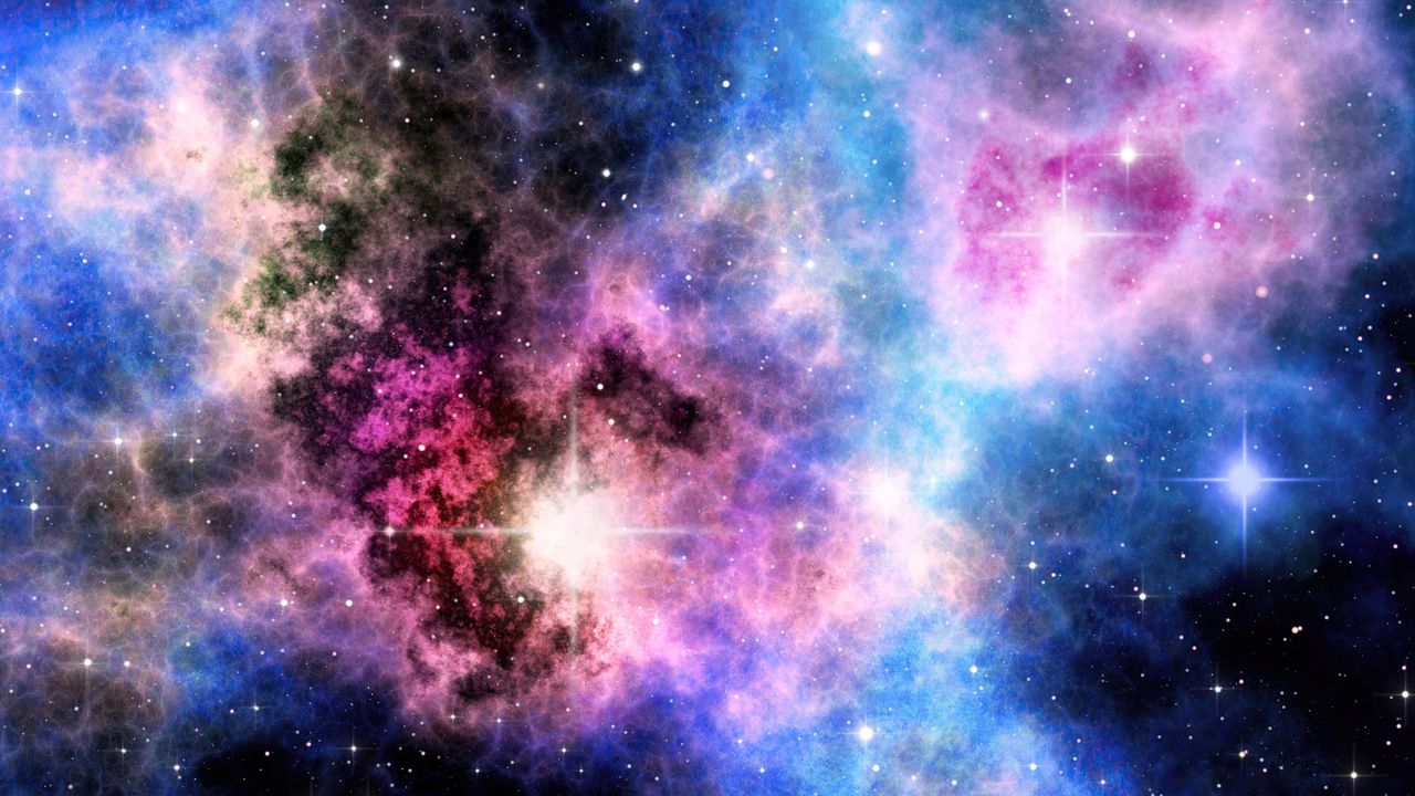 Nebulas and stars cosmic background, universe with galaxies, nebulae and stars - stock photo