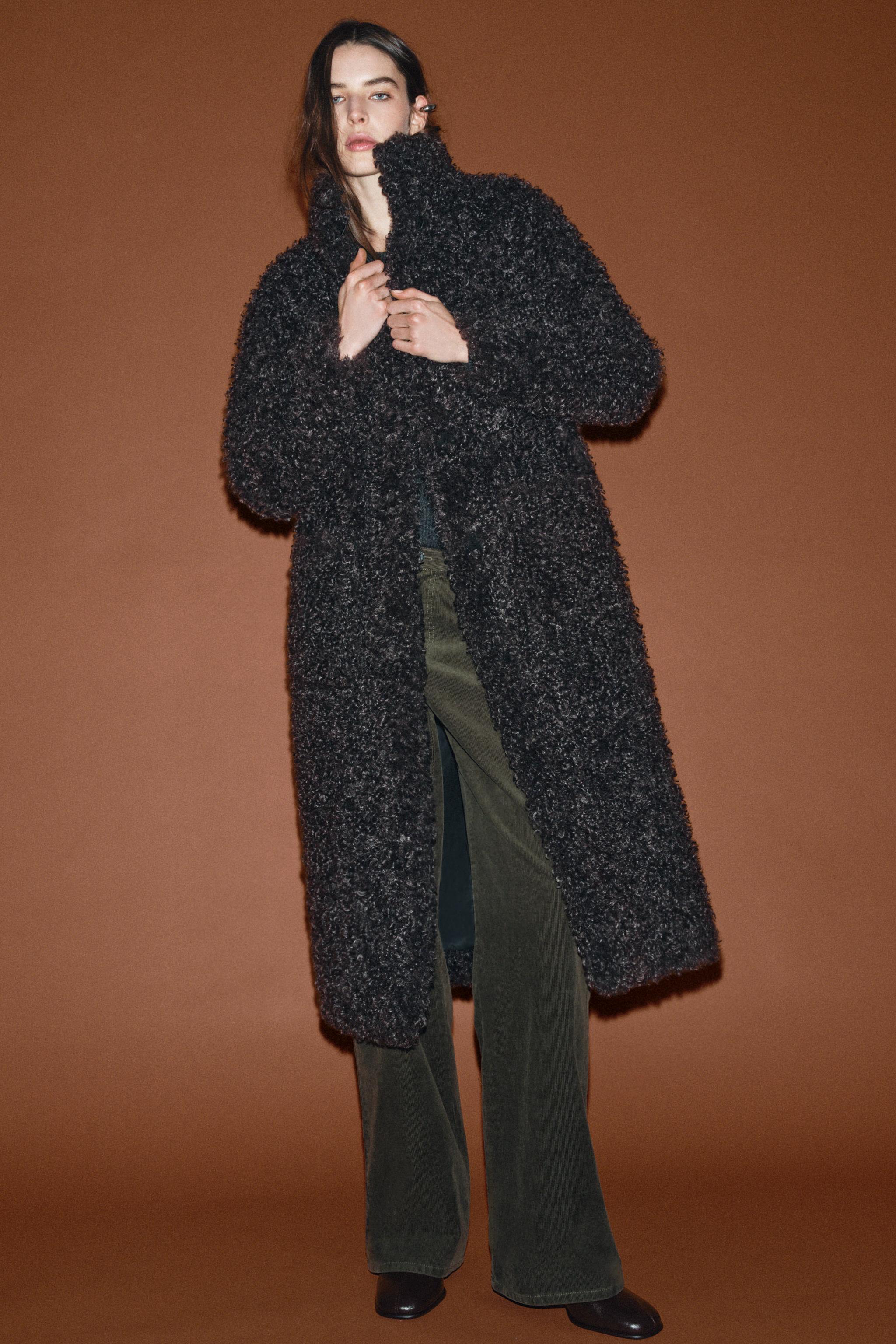 Long Faux Shearling Coat Zw Collection